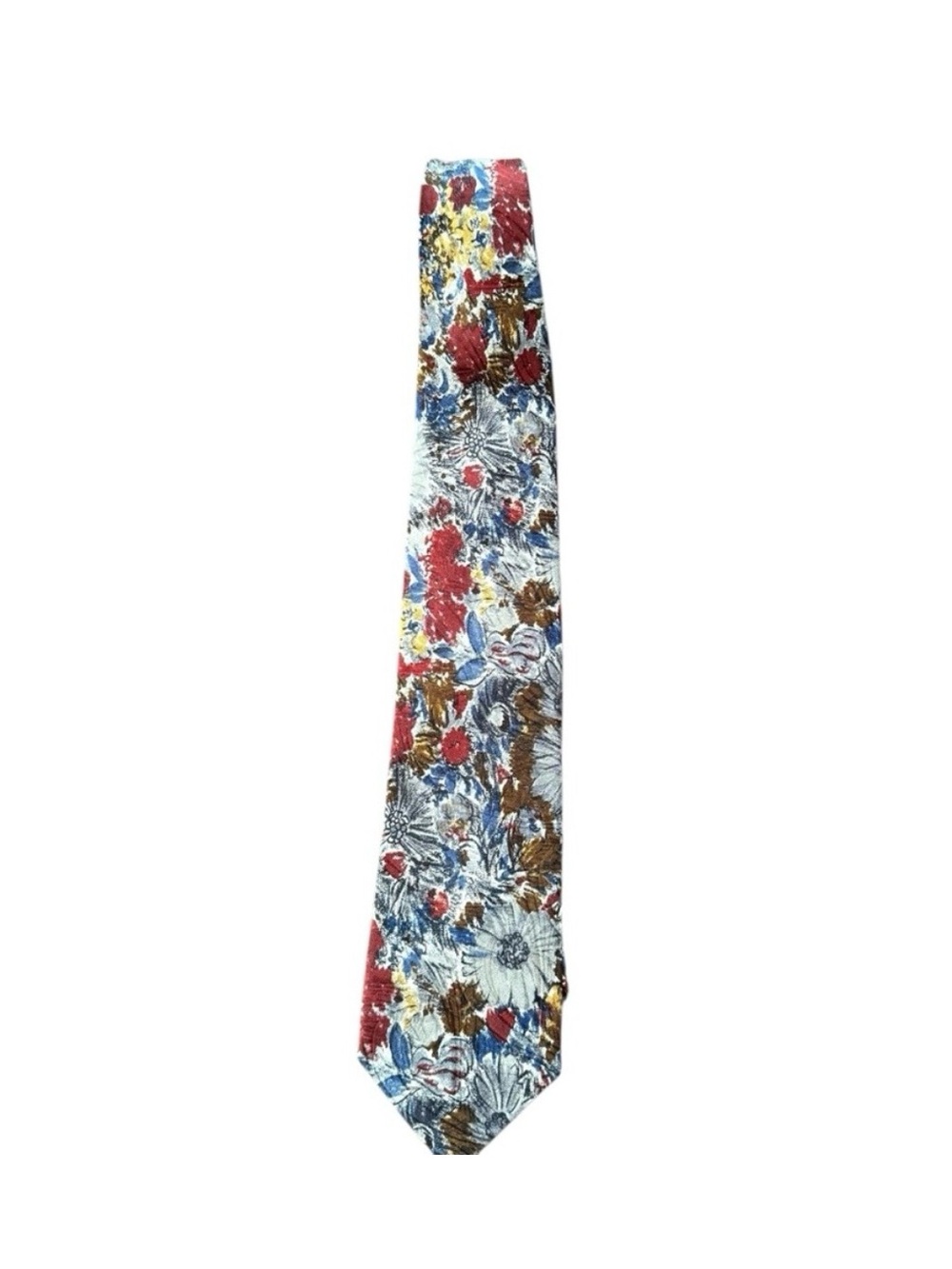 Vintage Marks and Spencer Men Silk Neck Tie Multicolour Floral Grey Burgundy Red